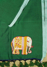 Green - Soft Mul Cotton appliqué elephant motif Design 2